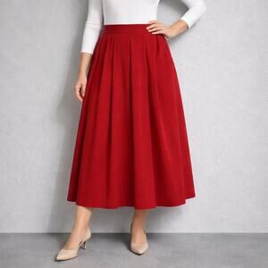 Counterparts Red Pleated Vintage High Waist Midi Skirt Sz 10 NWT